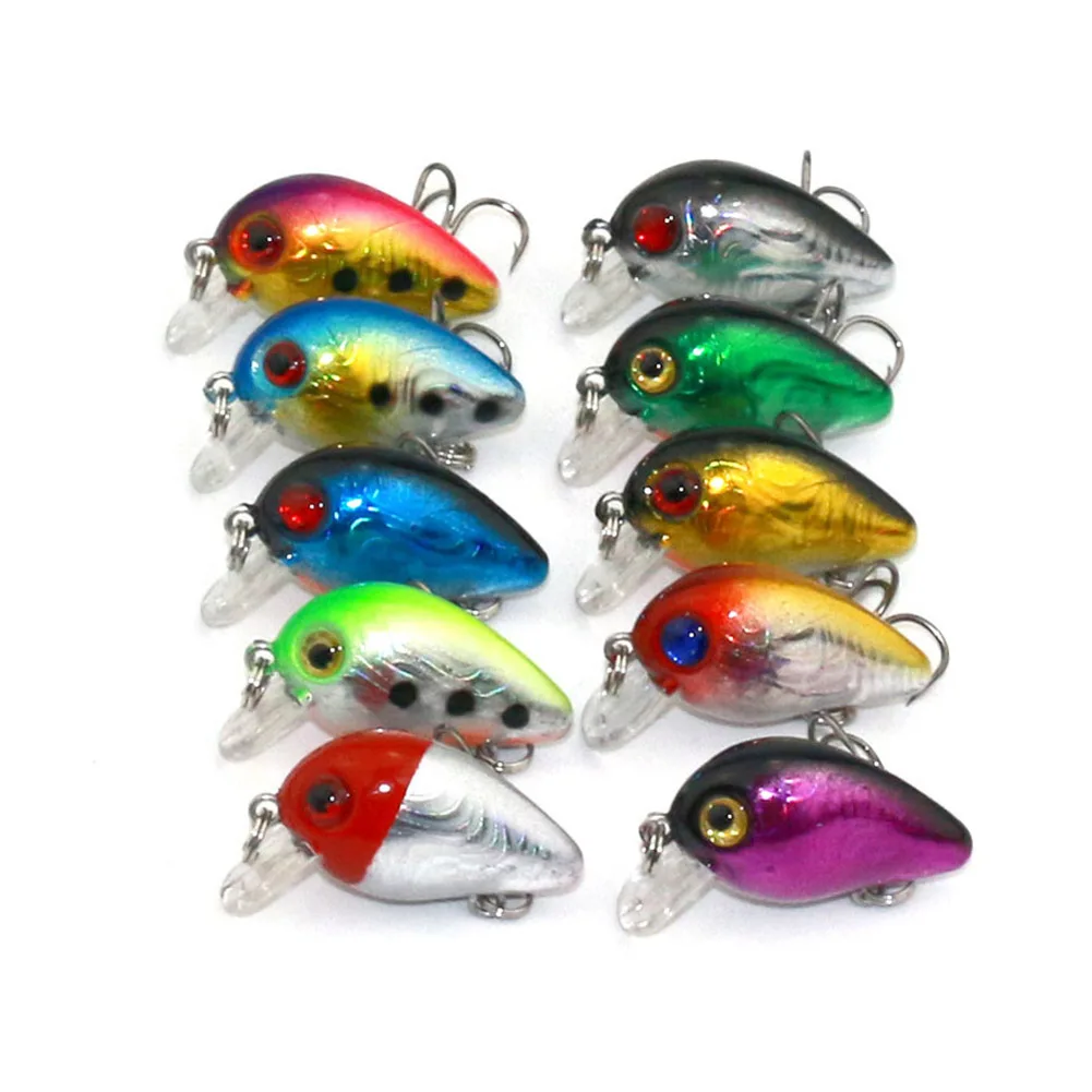 

Newly 10 Pcs/Set Crankbait 3CM 1.5G Artificial 3D Eyes Fishing Lures Hard Bait Fish Wobblers 10# Hooks FMS19