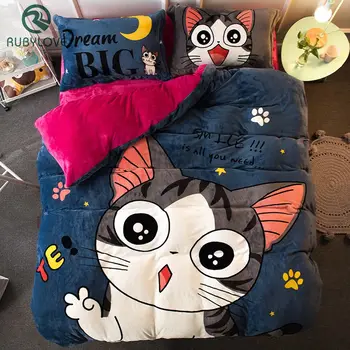 

High Quality Cartoon Cat Dog Deer Pattern Bedding Set Luxury Flannel Comfortable Bedding Sets Bed Sheet Duvet Cover Pillow Case