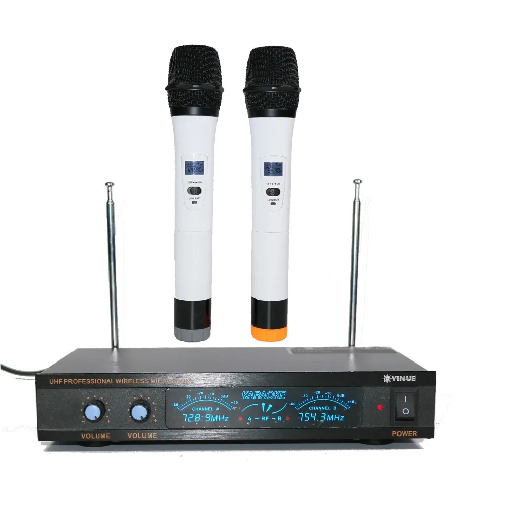 UHF Dual White Metal Handheld Dynamic Mic Wireless Karaoke Microphones