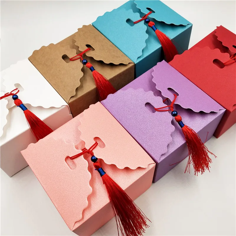 5Pcs/Lot 6 color Paper Candy Boxes +Red tassel Pure White Gift Carton Box Handmade Favor Packaging Case | Дом и сад