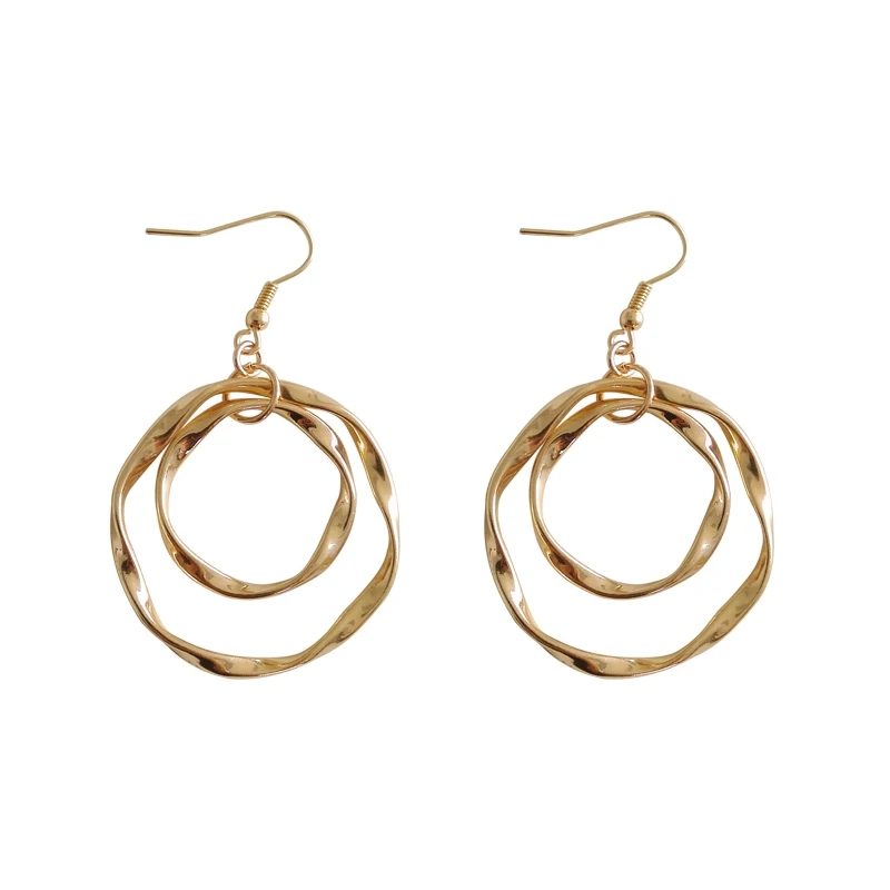 

Free Shipping New Double Circle Twisted Hammered Earring