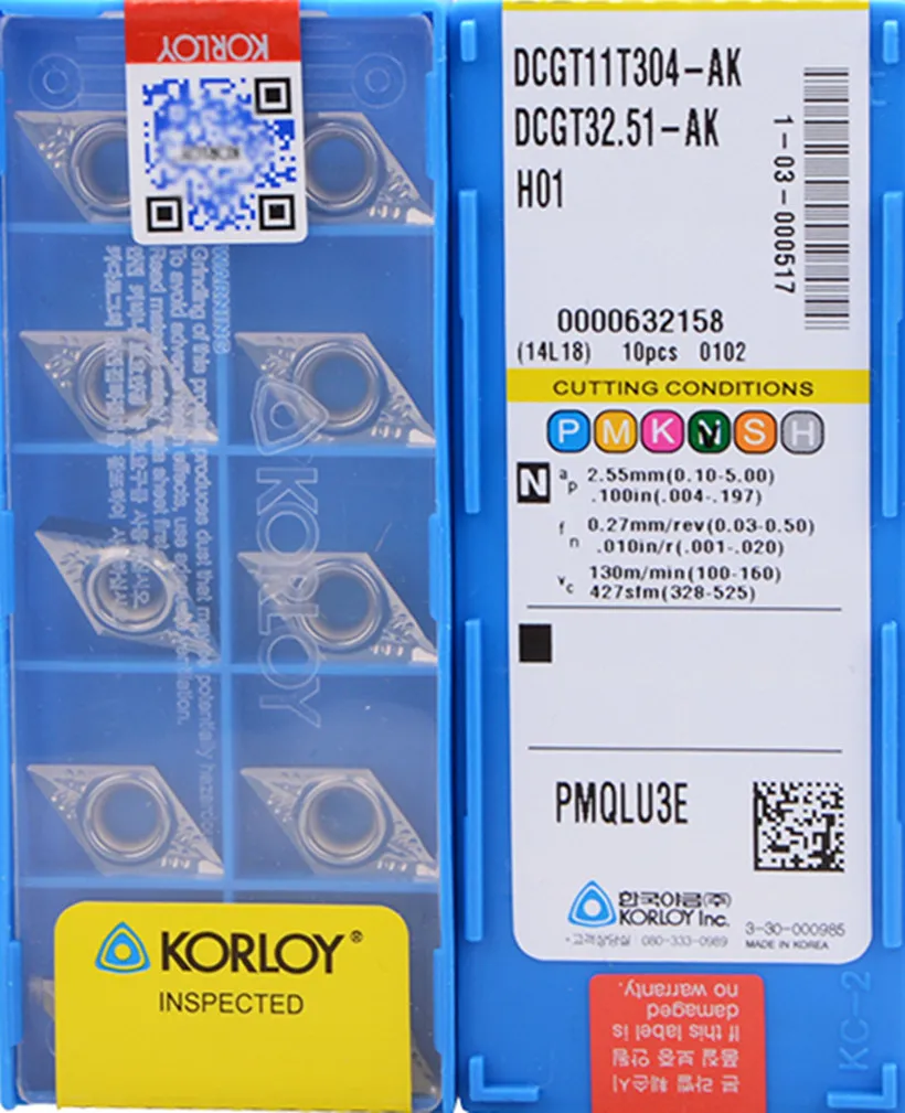 

DCGT070202/04/08-AK DCGT11T302/04/08-AK H01 10pcs KORLOY Aluminum use insert Processing: copper and aluminum Free shipping