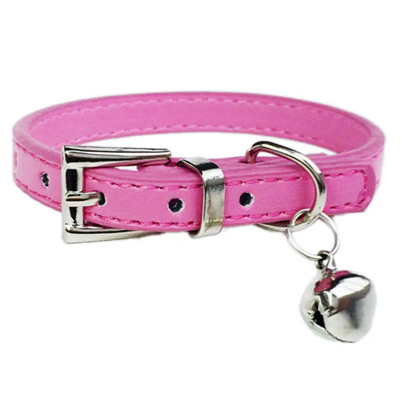 

Small Cute pet cat Dog Collar PU leather puppy kitty Collars Necklace with bells size adjustable drop shipping sale