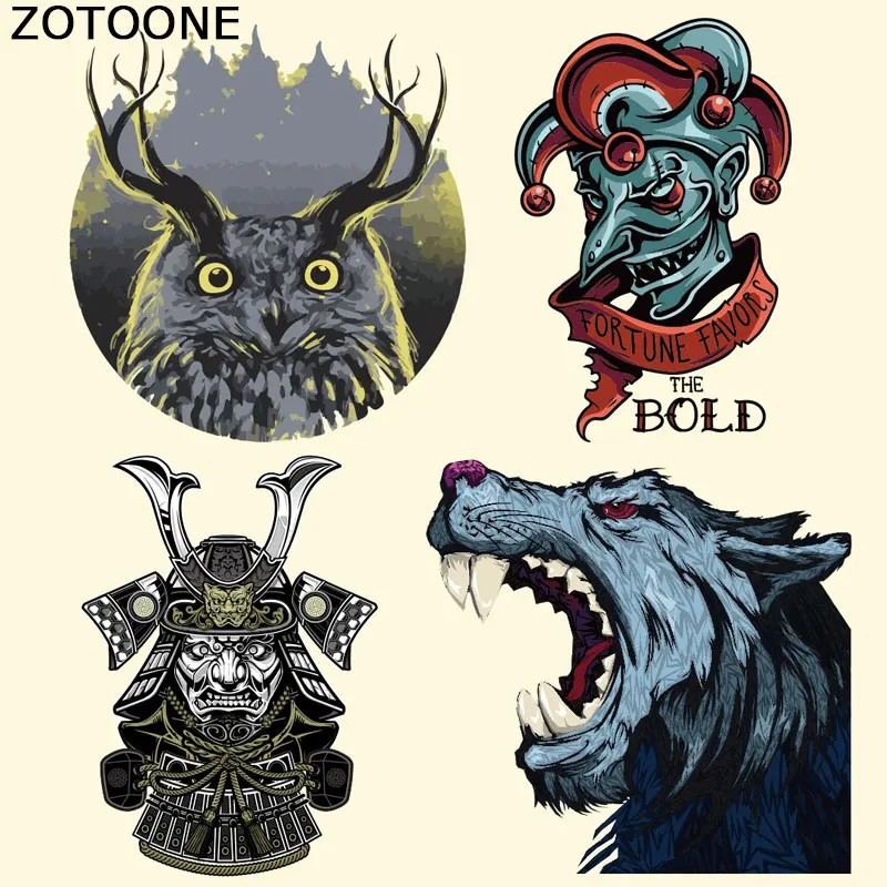 

ZOTOONE Skull Punk Bike Wolf Iron on Transfer Patches for Clothes Decoration DIY Stripes Custom Patch Stickers Applique T-shirt