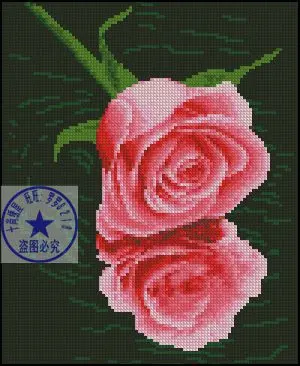 CS-1339 Cross Stitch Kit  Pink Rose In Water With Reflection Flower Flowers.jpg