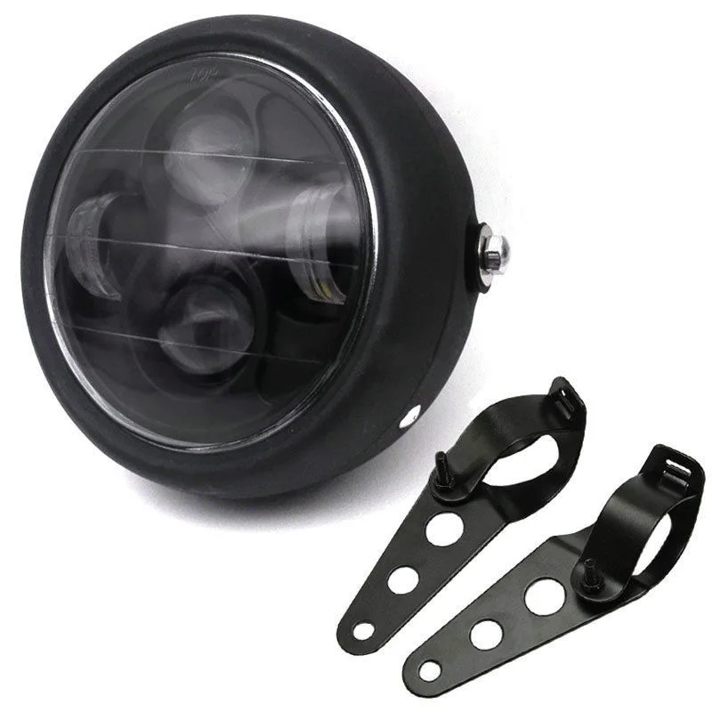 JX-LCLYL 6.5" Matte Black Motorcycle LED Headlight Hi/Lo Beam With Bracket Cafe Racer