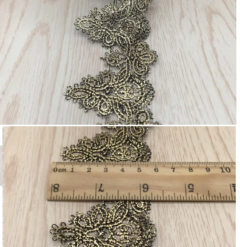 

1 yards per lot Hot stamping gold black embroidery lace trim for garment and hometextile border accessory