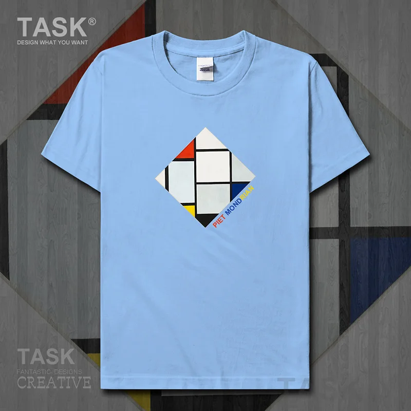 Mondo Famoso Dipinto Serie T-Shirt Mondrian Nuova Arte Pittura Rosso Bianco Blu Manica Corta Vestiti Di Cotone Di Estate Streetwear Tops
