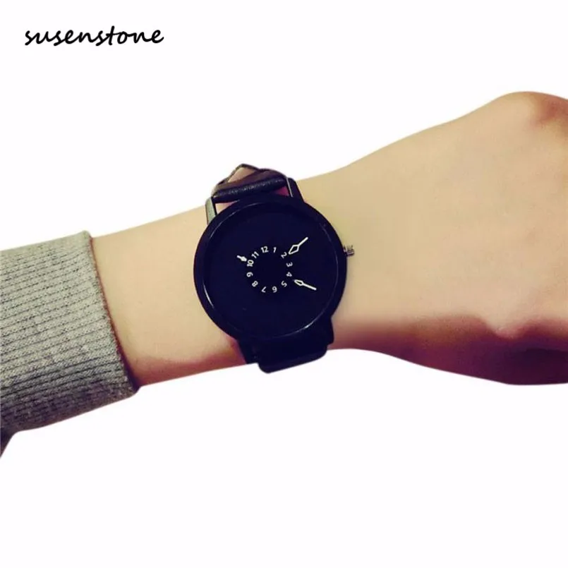 

Susenstone 2018 Fashion Lovers Men Women Small Fresh Soft Wrist Watch Leather Band Lovers' Casual Quartz Watch Relogio Feminino