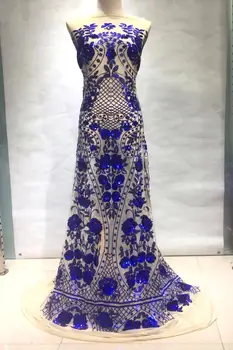 

New Design High Quality french tulle lace Royal blue African french tulle lace fabrics With Sequins for wedding dress JE0015