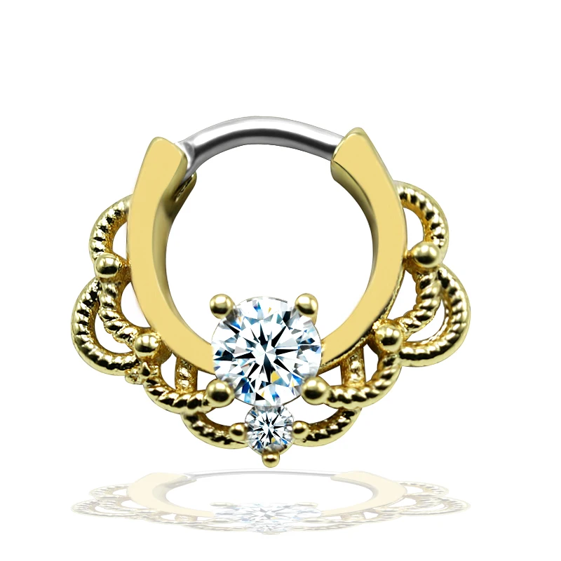 Ruifan 2PCS 16G 8mm 5/16Inch Stainless Steel 3mm Cubic Zirconia Gem In Clear Eyebrow Piercing Ruifan Titanium Horseshoe Nose Ring 16G