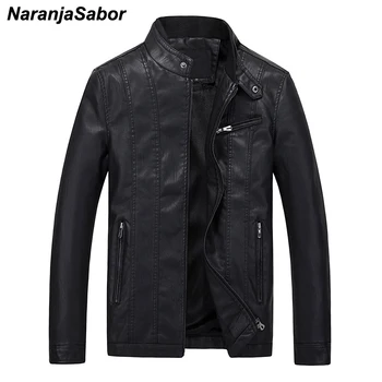 

NaranjaSabor Winter New Men's PU Leather Jacket Fleece Motorcycle Leather Coats Stand Collar Male Jacket Fashion Homme Clothing