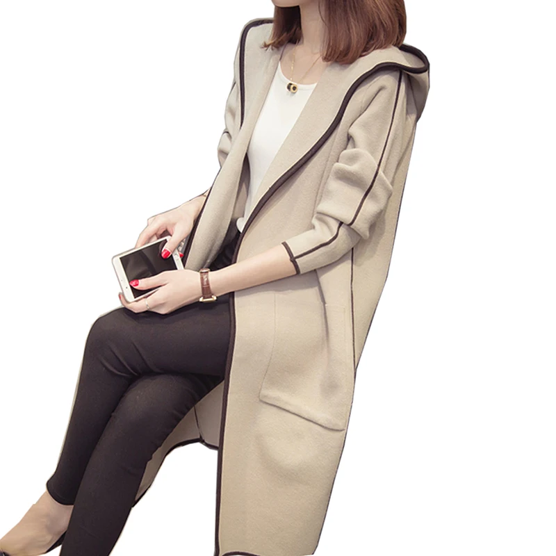 

2018 New Spring Autumn Knitted Sweater Cardigan Hooded Women winter Jacket Outwear Loose Big yards joker Long Sweaters coat