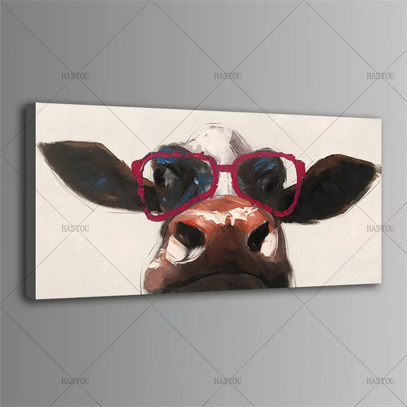 Hand-Painted-Cartoon-Animal-Oil-Painting-Cool-Glass-Cow-Modern-Abstract-Animal-Cow-Oil-Painting-Canvas (2)