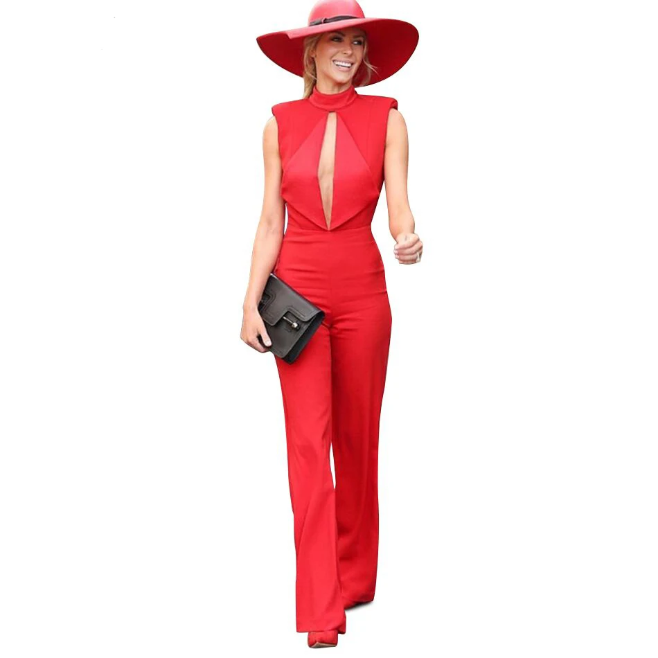 

Hot Sale Women Luxury Sexy Red Fashion Jumpsuit 2017 Designer Club Jumpsuit