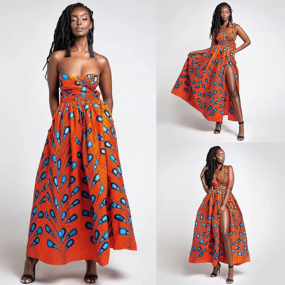

Hot Summer Bandage Ball Gown Dress Sleeveless Halter Multi Way Wrap Convertible Elegant Party pagne african Sexy Long Dresses