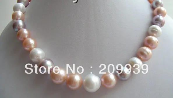 

hot sell- N777 RAREST 14-15mm white round freshwater cultured pearls necklace -Top quality free shipping