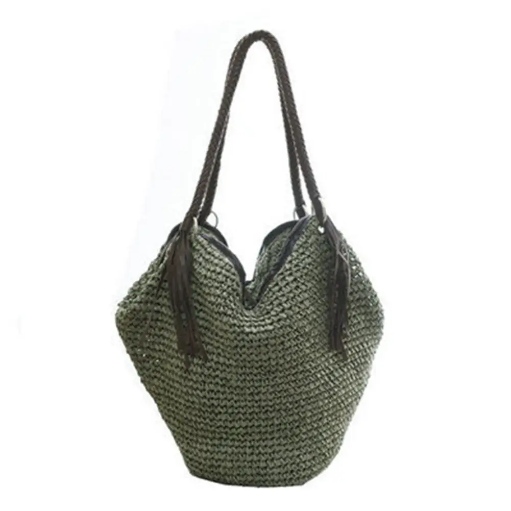 

Bohemian Fringed Woven Bag Shoulder Bag Fashionable Casual Large Capacity Handbag Beach Vacation Bucket Bag For Women