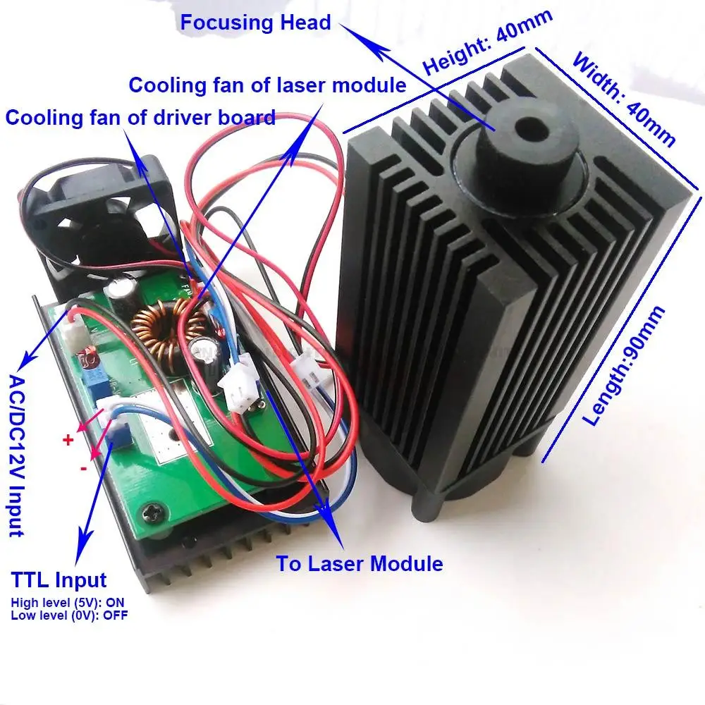 Высокая мощность 2 вт 445нм синие лазерные модули ttl для DIY лазерной режущей головки для резьбы