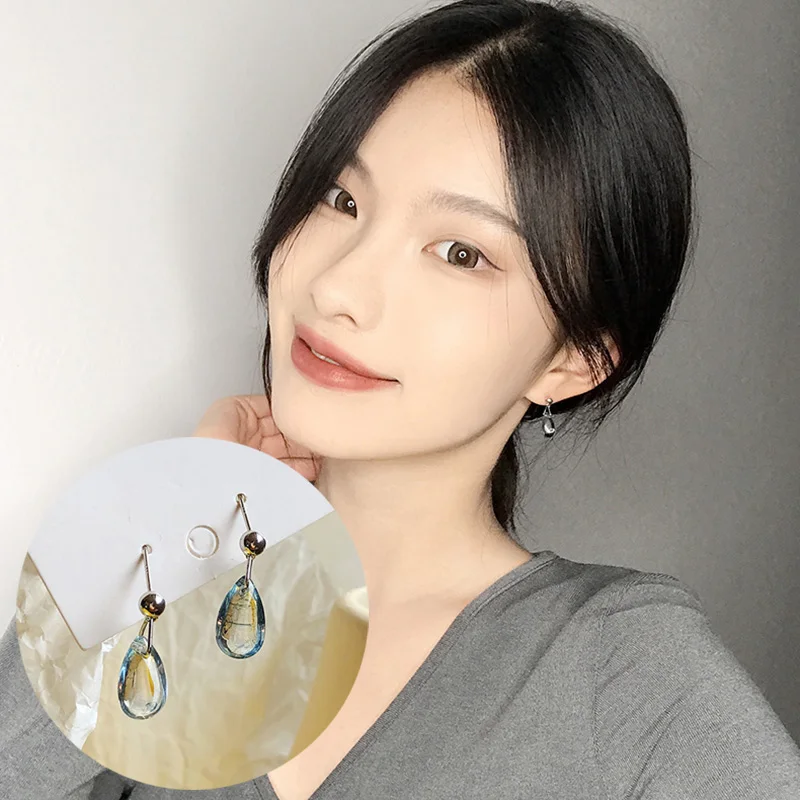 

S925 Silver Needle Transparent Mermaid's Tears Drop Earrings For Women Minimalist Water Drop Earrings Girls Accessories