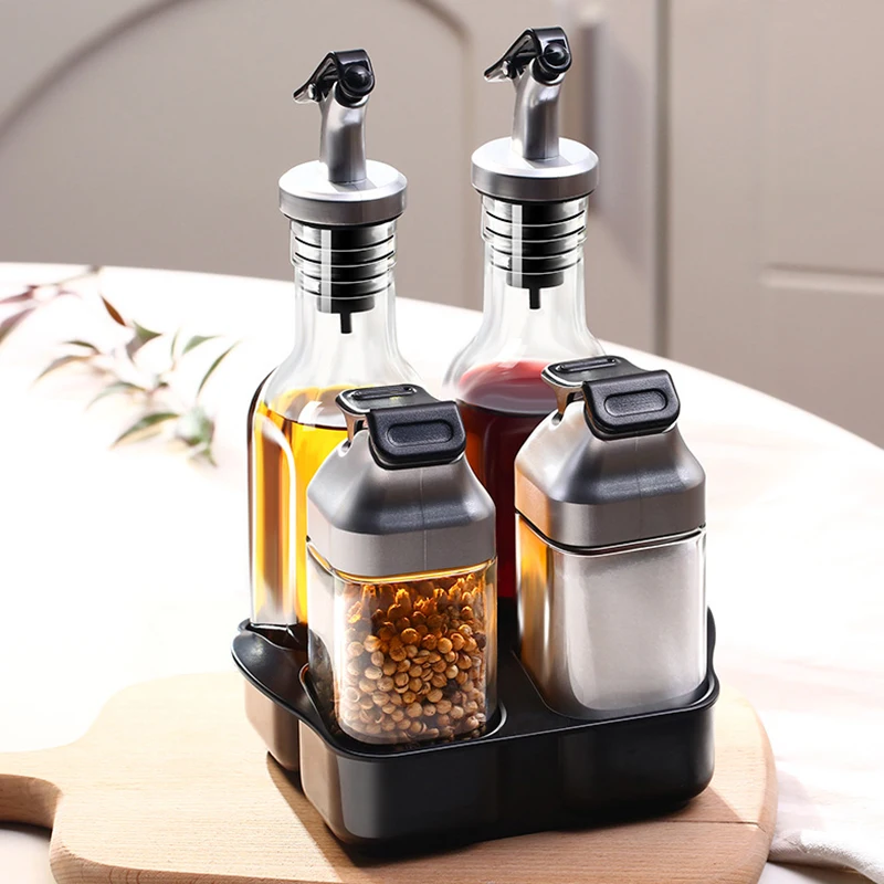

5pcs/set Glass Kitchen Seasoning Oil Bottles Jars Boxes Spice Condiment Cuisine Storage Organizer Home Organization Accessories