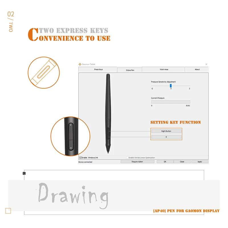  Bolígrafo recargable GAOMON ArtPaint AP40 inalámbrico Digital Art Stylus para pantalla de lápiz de 