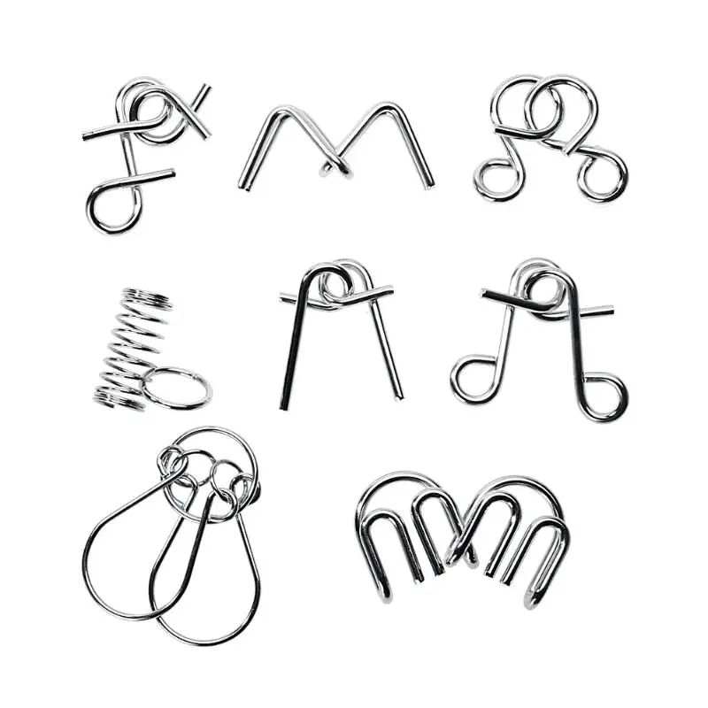 8pcs/Set Materials Metal Montessori Puzzle Wire IQ Mind Brain Teaser Puzzles for Children Adults Anti-Stress Reliever Toys Gifts