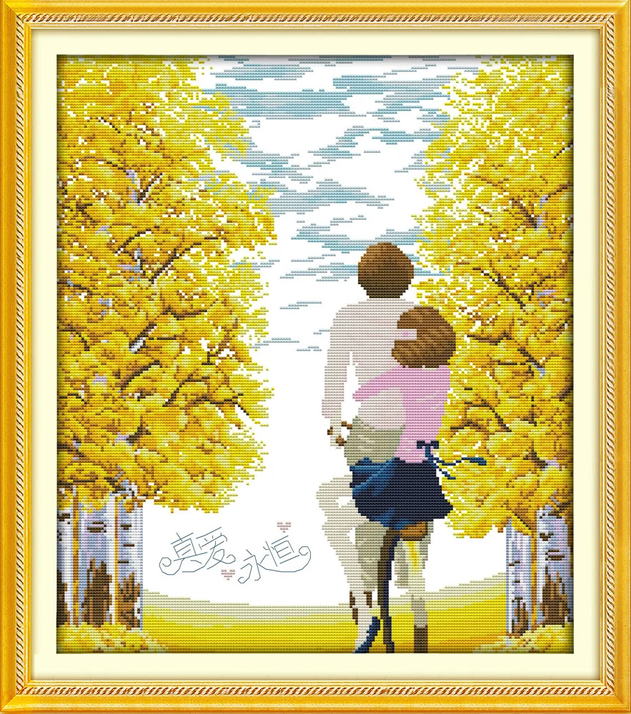 

Eternal love in autumn Printed Canvas DMC Counted Cross Stitch Kits printed Cross-stitch set Embroidery Needlework