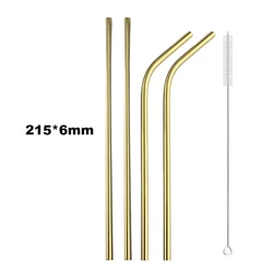 Premium Reusable Stainless Steel Drinking Straws with Cleaning Brush - Eco - Friendly Bar and Party Accessories (4pcs Gold)