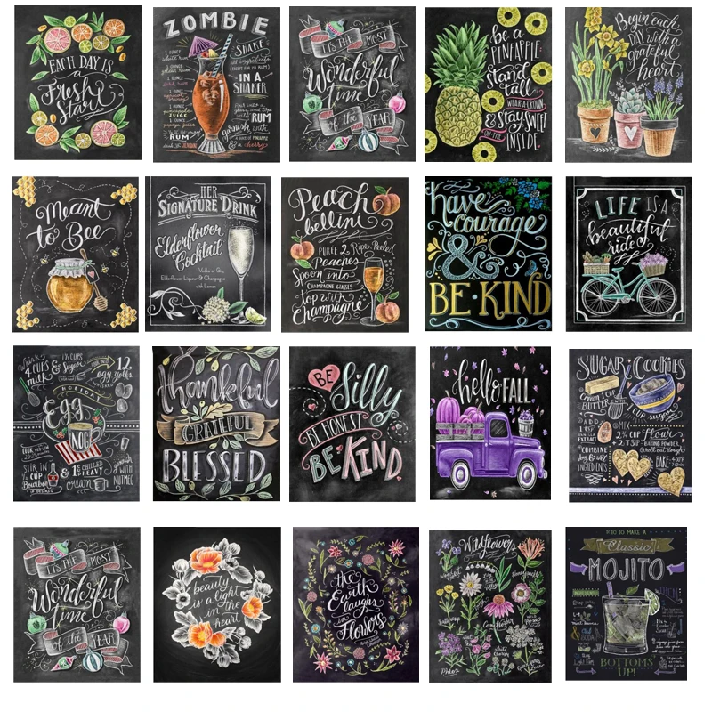 

Blackboard Letters 5D Diy Embroidery Diamond Painting Cross Stitch Kit Kitchen Food Art Full Drill Mosaic Sticker Decor Crafts