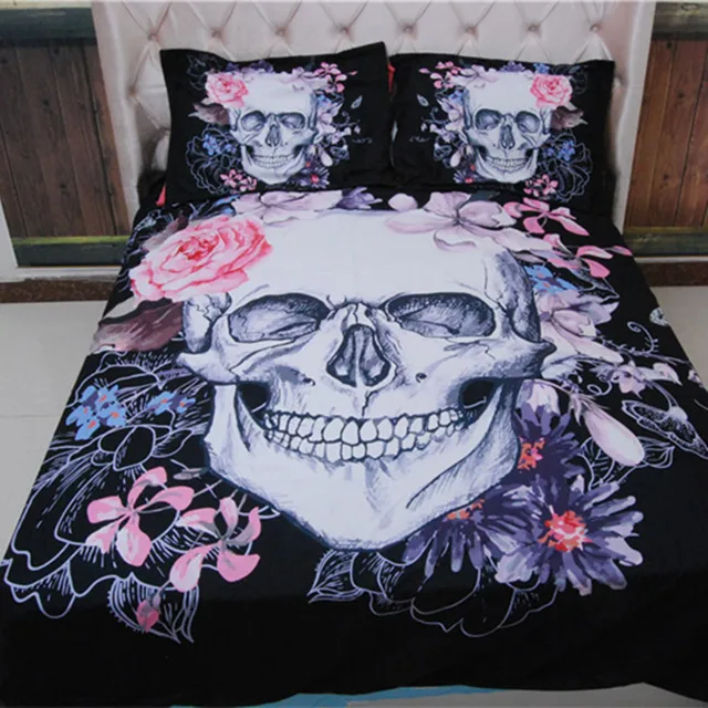 Skull Bedding Set Flower Duvet Cover Europe Style Cartoon Queen Skull Bedding Set Flower Duvet Cover Europe Style Cartoon Queen King Size Sugar Black