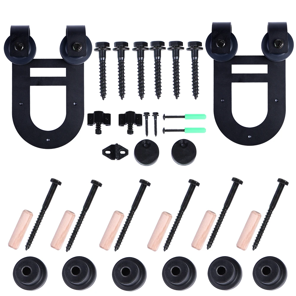 LWZH 16FT/18FT/20FT Classic Style Sliding Closet Wood Door Double Horseshoe Shaped Hardware Kits for Sliding Closet Double Door