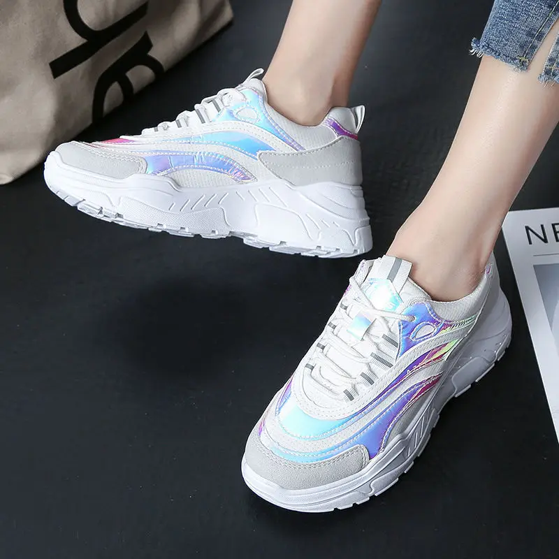 

YOUBROER Chunky Sneaker Women Spring New Pata Street Shoot Retro Patchwork Sewing Bling SHOES