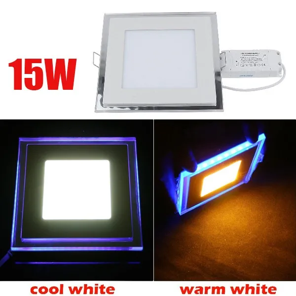 

15W square shape AC85-265V double color (blue+Warm) Acrylic SMD3528 led panel light for ceiling kitchen free shipping