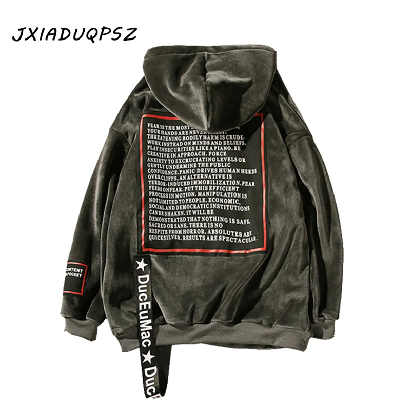 

Autumn Winter Solid Color Letter hombre Fashion Trend of hip hop mens west Streetwear Hoodies Men pullover Sweatshirts 5XL