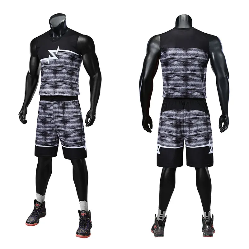 Камуфляжная баскетбольная майка, набор, Мужская тренировочный костюм для колледжа, дышащая спортивная баскетбольная тренировочная форма на заказ - Цвет: JL750 black