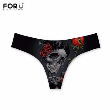 

FORUDESIGNS Punk 3D Bride Skull Girls Print Women G-strings Sexy Thongs Plus Size Breathable Lingerie Seamless Briefs for Teens