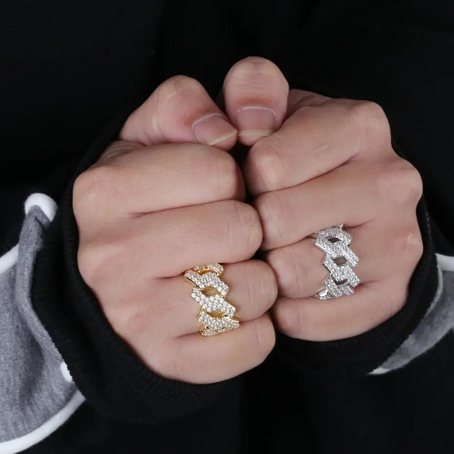 Хип-хоп со льдом индивидуализированное кольцо Мужские крапановая закрепка цвета: золотистый, серебристый цвет, украшения побрякушки кольцо с кубическим цирконием ювелирные изделия