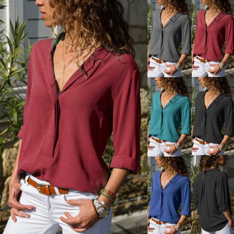 

3XL 5XL 4XL Loose Chiffon Blouse Shirt Female Long Sleeve Femme Blouse Shirt Plus Size Women Clothing Office Ladies Blusas Tops