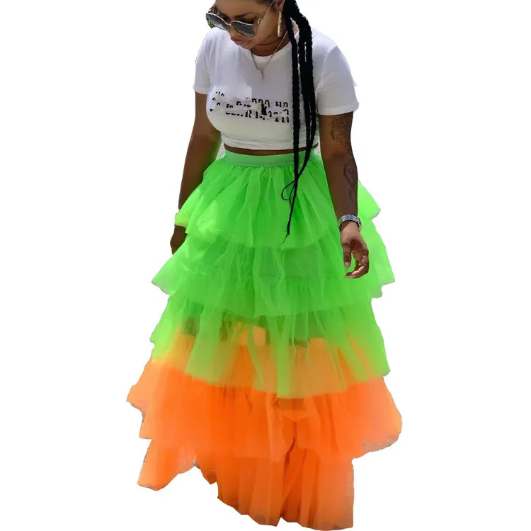 

Women Sexy Mesh Transparent High Waist Cupcake Skirt Summer Bohemian Patchwork A-Line Ball Gown Skirts