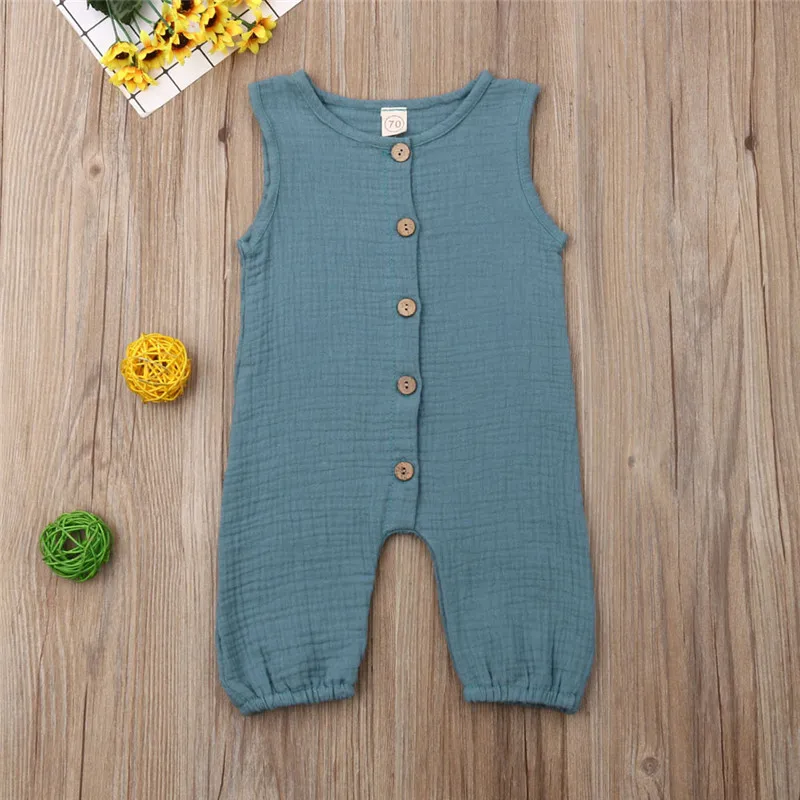 

Newborn Baby Boys Girls Button Romper Unisex Baby Cotton Clothing Summer Sleeveless Tank Playsuits Solid Jumpsuits 0-24M