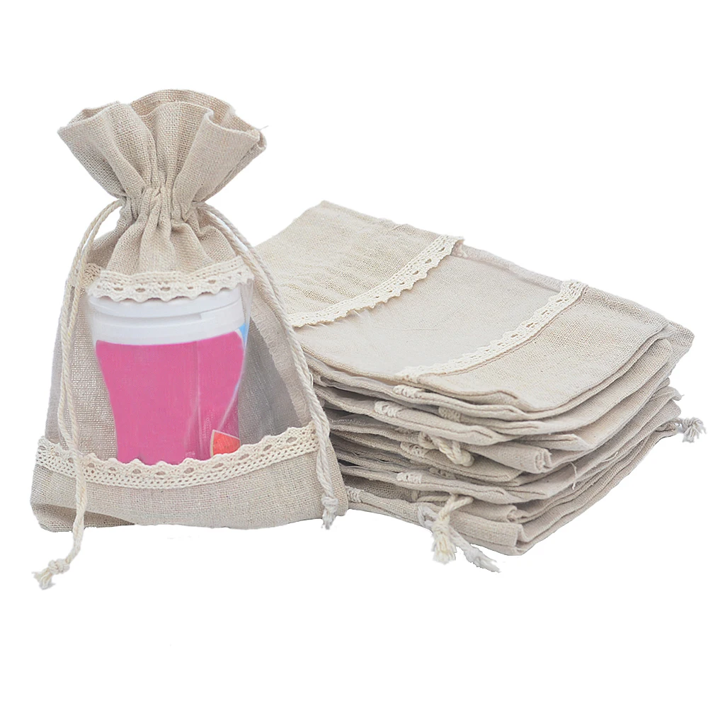 20 шт 3 9x5 5/5x7 дюймов льняные джутовые мешки со шнурком с кружевными мешочками для