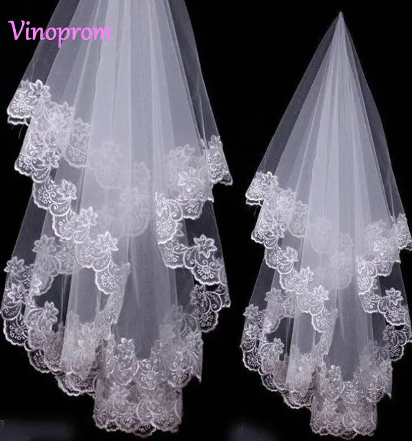 

Arabic Cheap 2018 Real Image Wedding Veils 1 Layer Lace Applique Edge Tulle Bridal Veils Fingertip Length Muslim Bridal Veil