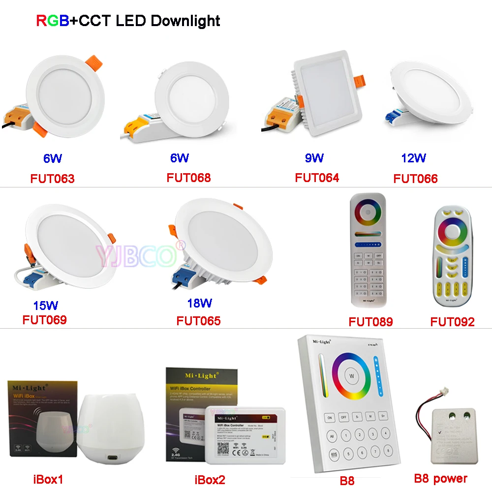 Milight 6 W/9 W/12 W/15 W/18 W RGB + CCT светодиодный светильник AC110V 220 V затемнения светодиодный потолочный светильник FUT063/FUT066/FUT068/FUT069/B8/iBox1