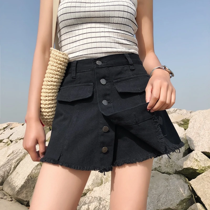 

Chic Korean Summer Student High Waist Wide Leg Shorts Vintage Aline Jeans Shorts Skirt Femme Sexy Beach Denim Shorts Women