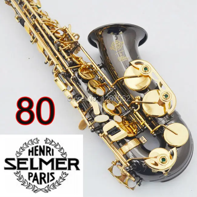 

Best Selling French Henri Selmer Alto Saxophone 80 E Flat Electrophoresis Black Nickel Gold Saxe Top Musical Instrument Case