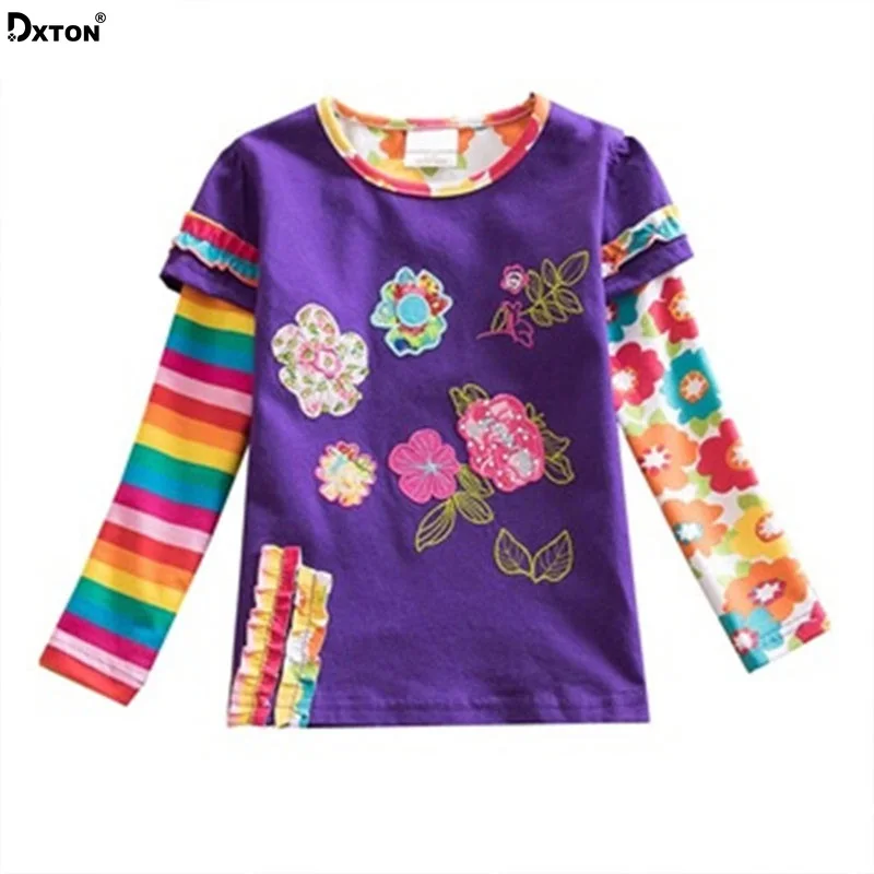 

Dxton Girls Tees Flower Baby T-shirt Girl Rainbow Long Sleeve Blouses Autumn Winter Girl Tops Children T shirts Cotton Clothing