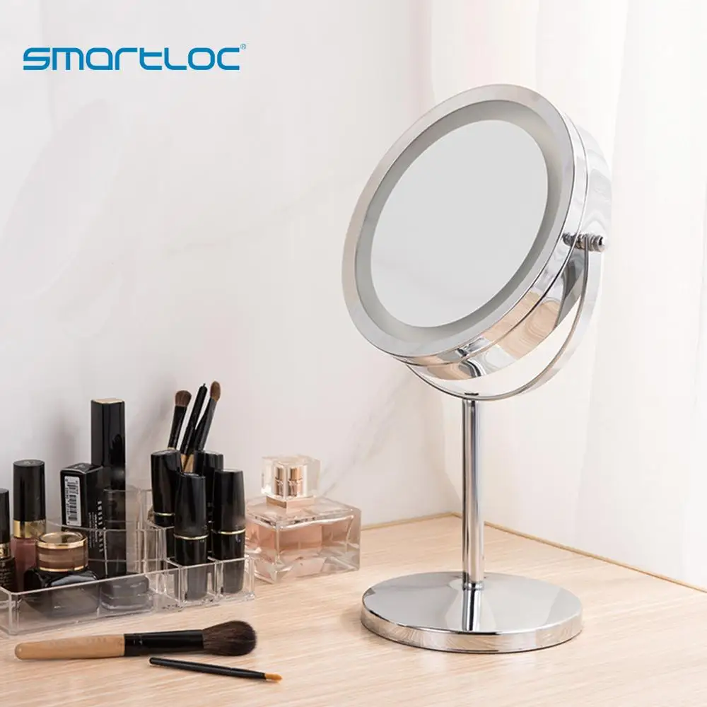 Billige Smartloc 2 Gesicht 3X Vergrößerungs Touchscreen Led leuchten Bad Spiegel Make Up Bad Make up Kosmetische Eitelkeit Smart 360 Rotierenden