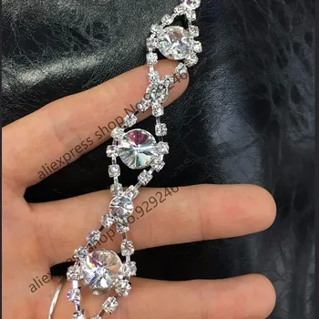 

free shipping 90cm/pack shiny clear glass crystal rhinestone chain trims bridal wedding applique eye-shape for clothes sewing