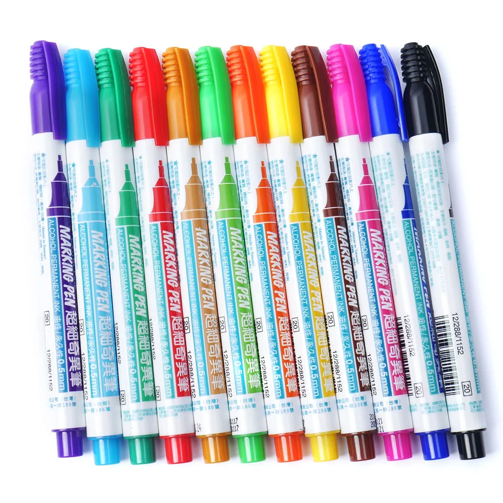 

0.5 Mm 12 Colors Marker Pen Extra Fine Alcohol Base Ink Permanent Mark On Film/wood/cloth/metal/glass School Office Supplier